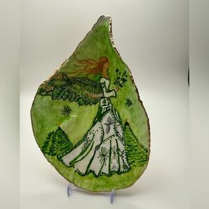 Handmade Hand-Painted Oyster Shell – Celtic Forest Maiden Art